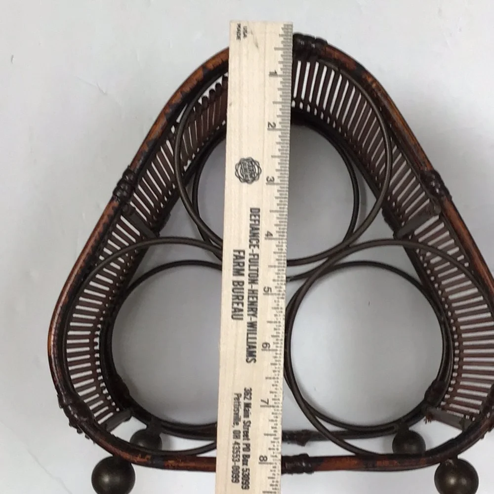 Vintage Rattan Wicker Antique Bronze Metal Wine Bottle‎ Rack